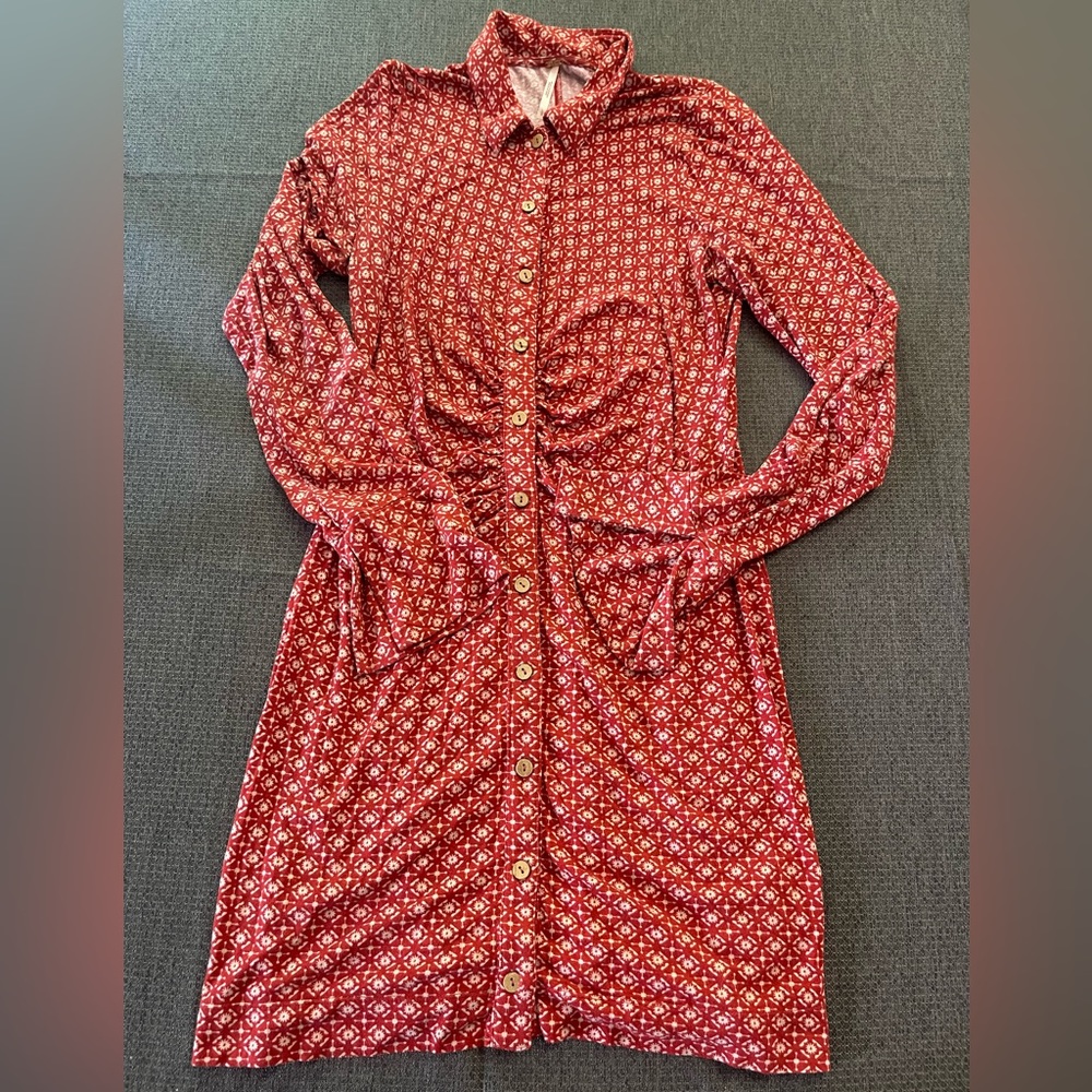 Free People Shayla Mini Dress Brick Red Patterned Size Large